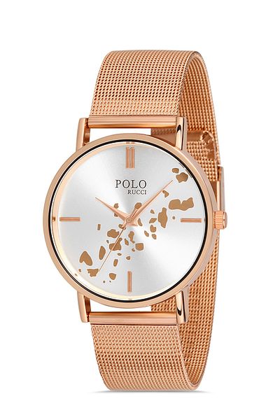 POLO Rucci ساعة يد رجالية معدنية مع حزام شبكي