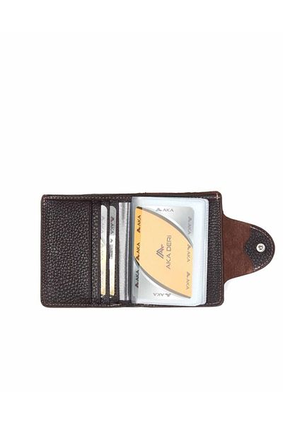 Aka Deri 057 Мъжки картодържател-портфейл от 100% естествена кожа, кафяв