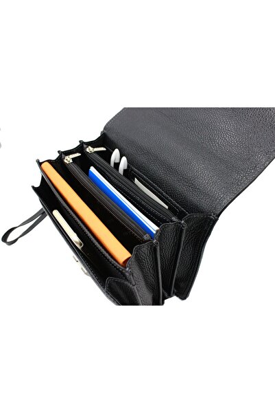 Nas Bag Men's Black Aka Deri 164 Genuine Leather Hand and Wrist Strap Bag