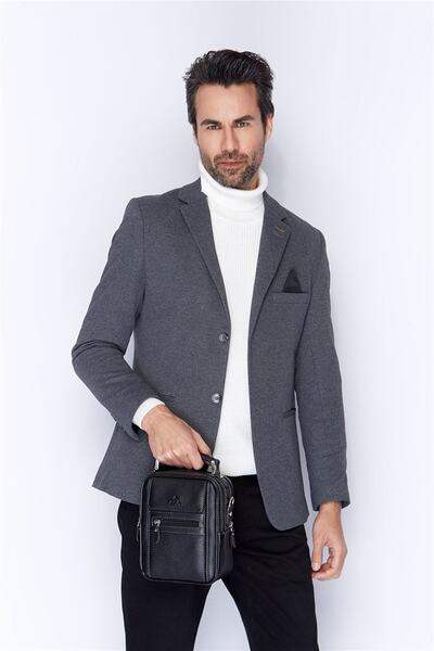 Aka Deri 305 Чанта за ръка и рамо от естествена кожа за мъже, черна