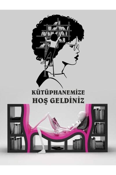 Teknik Reklam Kütüphanemize Hoş Geldiniz Duvar Sticker Çıkartması Siyah Renk