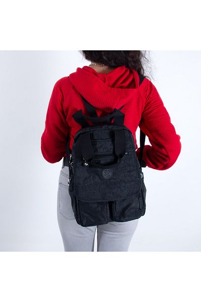 MEGA 260 Crinkle Fabric Backpack and Handbag Black
