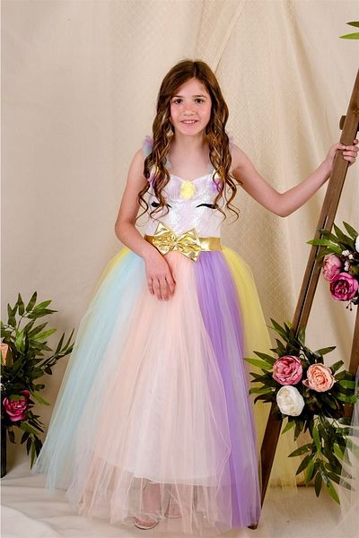 Buse&Eylül Bebe Long Unicorn Hoop Girl's Party Dress
