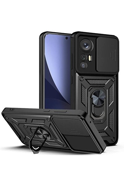 Fibaks Xiaomi Mi 12 Uyumlu Kılıf Kamera Korumalı Sürgülü Yüzüklü Armor Milita...