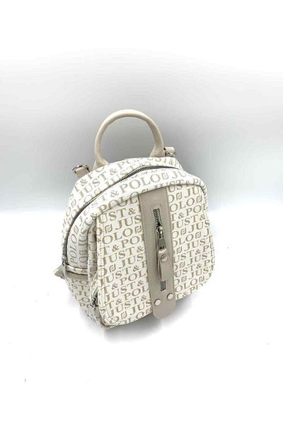 Just Polo New Season Monogram Printed Cream Women's Backpack and Shoulder Bag