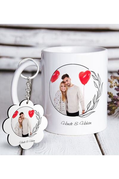 Bk Gift Kişiye Özel Isimli Fotoğraflı Beyaz Kupa Ve Anahtarlık Hediye Seti-25