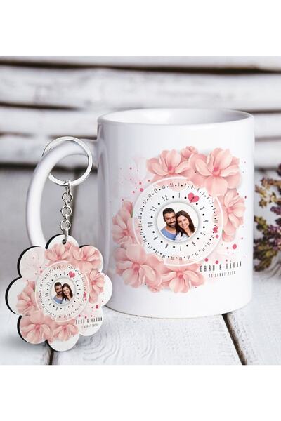 BK Kişiye Özel Sevgililer Günü Fotoğraflı Sonsuz Takvimli Beyaz Kupa Ve Anahtarlık Hediye Seti-2