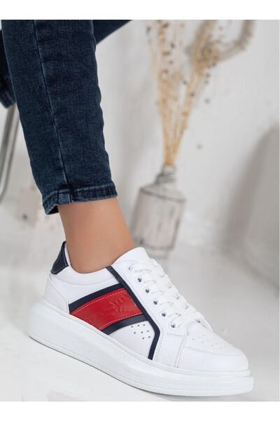 ESER 1454 Model Thick Sole Sneckers White Red Sports Shoes