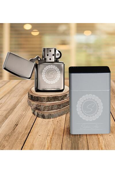 Bk Gift Kişiye Özel Isimli Gri Metal Sigara Tabakası Benzinli Çakmak Seti - 2