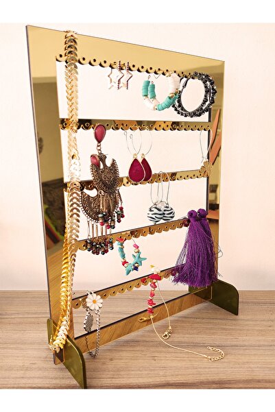 GEEG Dekoratif Aynalı Altın Pleksi Küpe Gold Takı Standı Askısı Hediyelik Org...