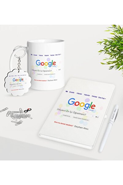 Bk Gift Kişiye Özel Google Dünyanın En Iyi Öğretmeni Kupa Anahtarlık Beyaz De...