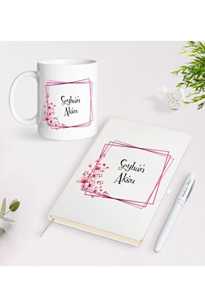 Bk Gift Kişiye Özel Isimli Beyaz Defter Kalem Kupa Seti-9