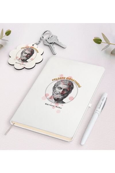 Bk Gift Kişiye Özel Felsefe Öğretmeni Beyaz Defter Kalem Ve Anahtarlık Hediye...