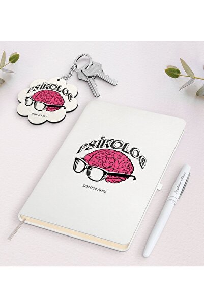 Bk Gift Kişiye Özel Psikolog Beyaz Defter Kalem Ve Anahtarlık Hediye Seti-1