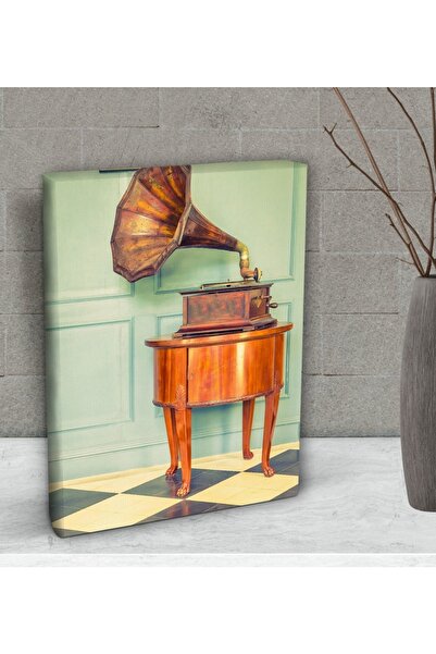 Bk Gift Gift Gramafon Tasarımlı Dekoratif Mini Kanvas Tablo 15x20cm-1