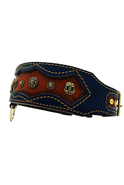 Tasma Market Kahverengi-lacivert Antik Roma Gladyatör Deri Köpek Tasması