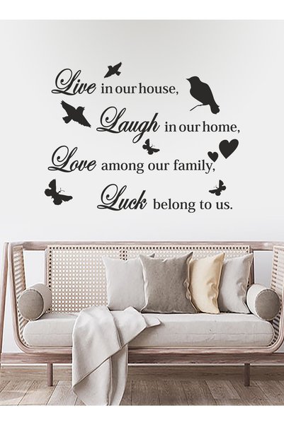 Sticker Sepetim Trăiește, râde, iubește, trăiește cu noroc, trandafir, iubește păsările zburătoare și fluturii, autocolant decorativ de perete, ornament de perete