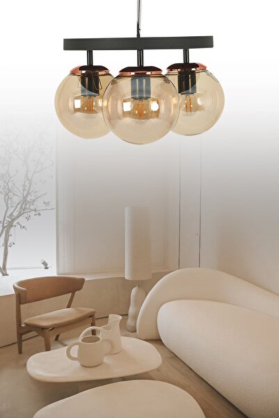 ŞL Şef Light Tepsi Siyah 3'lü Bal Glop Camlı Avize