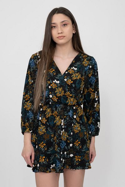 Soyo Γυναικείο Μίνι Πλεκτό Φόρεμα με Μαύρο Floral σχέδιο