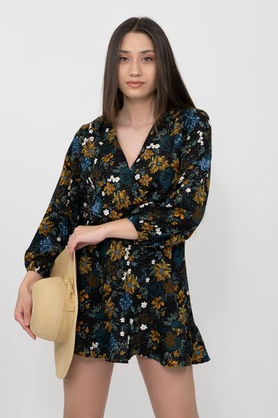 Soyo Rochie mini tricotată cu două piept cu imprimeu floral de damă