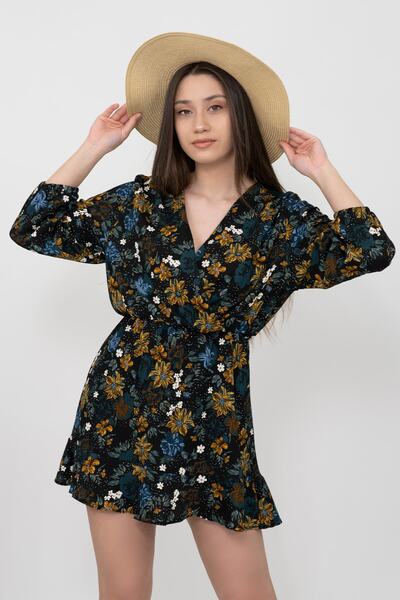 Soyo Rochie mini tricotată cu două piept cu imprimeu floral de damă