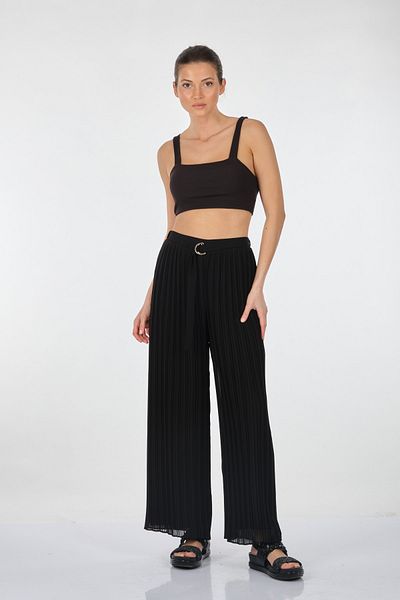 GARNİ Wide Leg Elastic Waist Black Women's Trousers 22ypnt02013