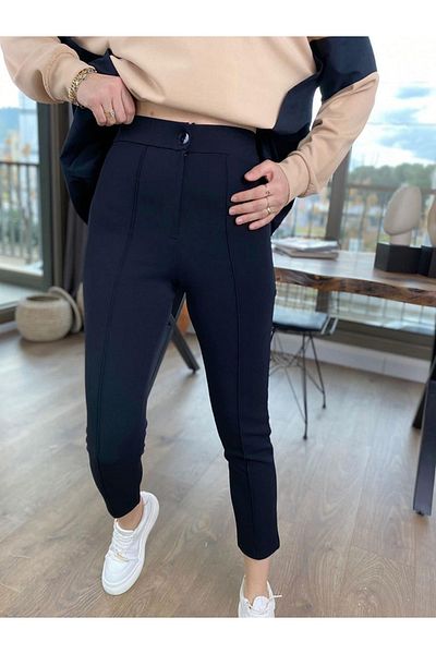 DERİNBOUTIQUE Women's Black High Waist Grassy Full Lycra Colorfast Fabric Prem Quality Cigarette Fabric Classic Pants