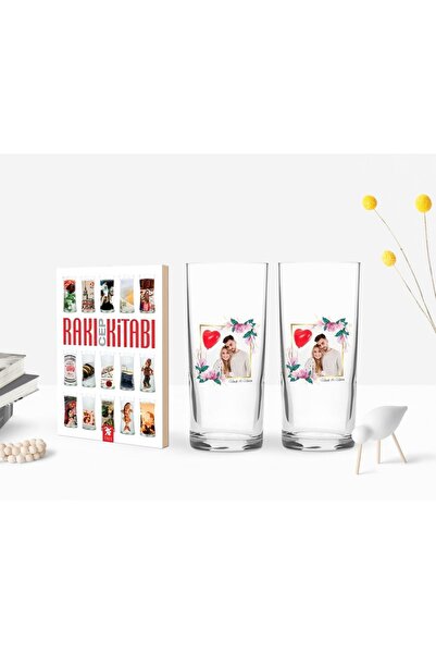 Bk Gift Kişiye Özel Renkli Baskılı Isimli Fotoğraflı Ikili Rakı Bardağı Ve Ra...