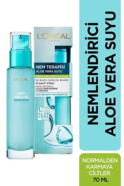 L'Oreal Paris Nem Terapisi Aloe Vera Suyu Normalden Karmaya Ciltler Su Bazlı Günlük Bakım 70 Ml