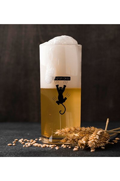 BK Kişiye Özel Kedi Renkli Baskılı Hiball Bira Bardağı-1