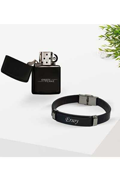 Bk Gift Kişiye Özel Isimli Benzinli Çakmak Ve Deri Bileklik Hediye Seti-5