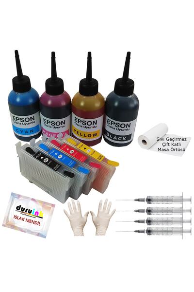 Duruink Epson Dx4400 Dx4450 Dx5000 Uyumlu Kolay Dolan Kartuş+4x100ml Mürekkep...