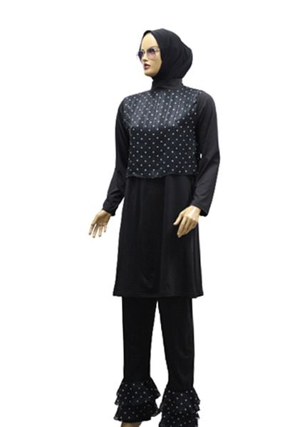 eflin Women's Clothing Black-white Polka Dot Full Covered Hijab Swimsuit Large Size