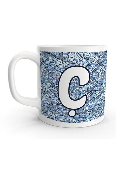 Rock'n Fox Letter C Sea Wave Patterned Sailor Design Letter Mug