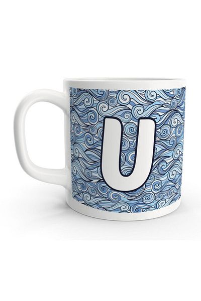 Rock'n Fox Letter U Sea Wave Patterned Sailor Design Letter Mug