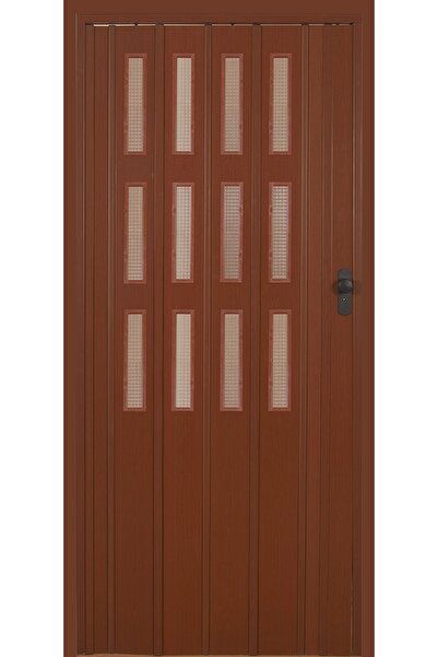 DEKORAKS 3 Sıra Camlı Akordeon Kapı, Ceviz Ahşap Desenli, 87x215 cm