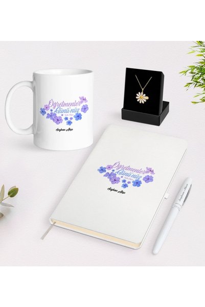 Bk Gift Kişiye Özel Öğretmenler Gününüz Kutlu Olsun Beyaz Kupa Defter Kalem V...