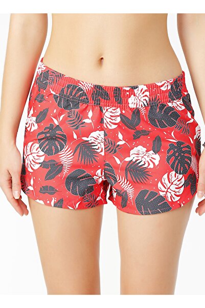 LİMON COMPANY Kadın Kırmızı Çiçek Desenli Deniz Şortu