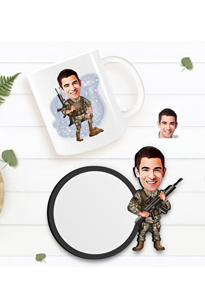 Bk Gift Kişiye Özel Uzman Jandarma Karikatürlü Beyaz Kupa Ve Ahşap Bardak Alt...