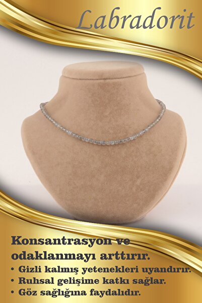 OSMANLI DEĞERLİ TAŞ قلادة من حجر اللابرادوريت الطبيعي المعتمد 4 مم، M412