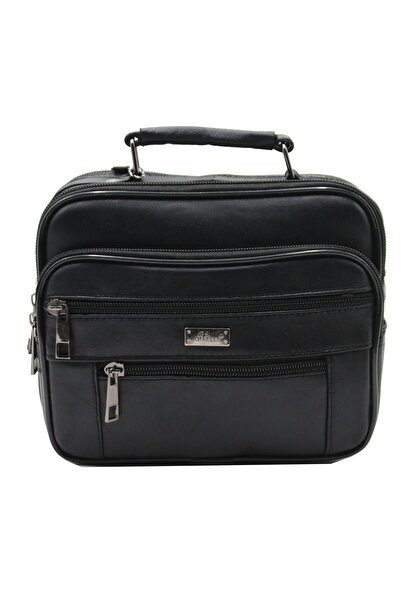 Arpelle 3005 Orta Boy Kasalı Erkek Hakiki Deri El Ve Omuz Askılı Çanta Siyah