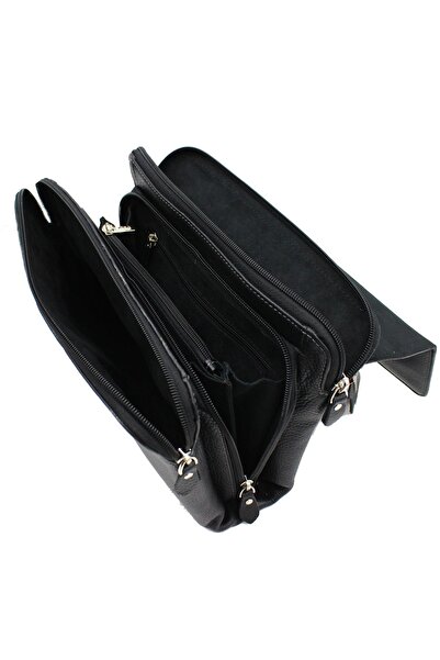 Aka Deri 350 Genuine Leather Men's Hand and Shoulder Strap Bag Black