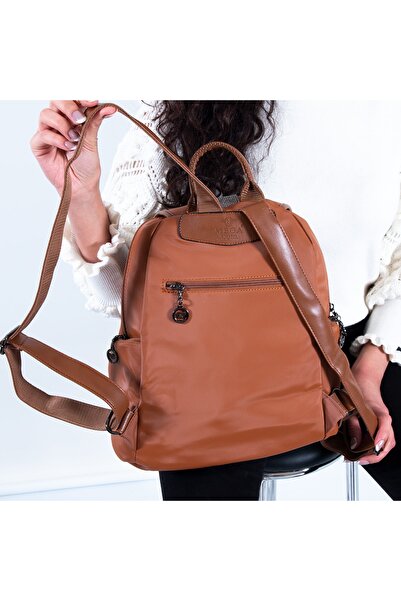 MEGA 603 Σατέν Γυναικείο Σακίδιο Πλάτης Γυναικεία Τσάντα Καφέ