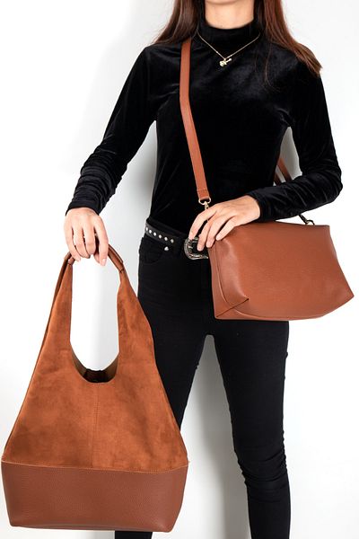 Nas Bag Nas 1096 Suede Women's Shoulder and Crossbody Bag Brown