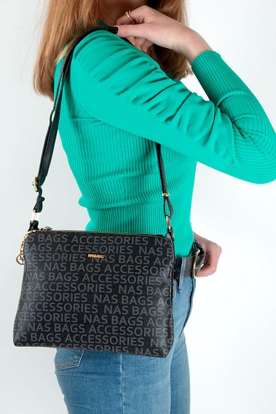 Nas Bag Women's Black Text Print Crossbody Bag