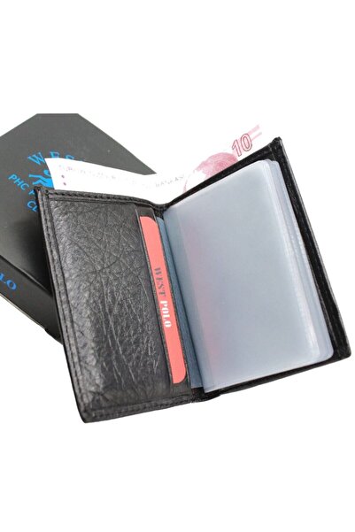 WEST POLO CÜZDAN West Polo 616 Дикий натуральний шкіряний прозорий гаманець/портмоне Чорний