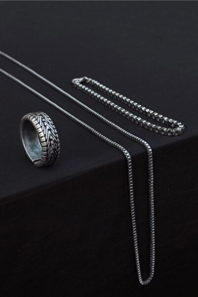 TREND COLLECTİON Tekerlek Lastik Ayarlanabilir Gümüş Kaplama Yüzük Küp Bilekl...