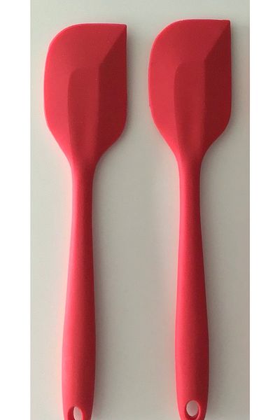 PİNK ROSE Bybirgül Large Size Silicone Fireproof Non-Stick Dough Scraper Flat Spatula Red Set of 2