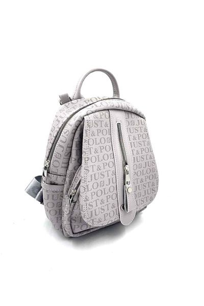 Just Polo New Season Monogram Printed Gray Women's Backpack and Shoulder Bag