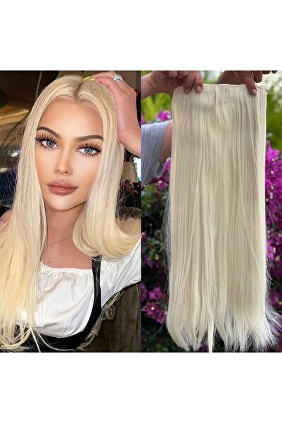 Fenomen Peruk Platin Yarımay +2 Yan Düz Çıt Çıt - 65cm Fiber Sentetik